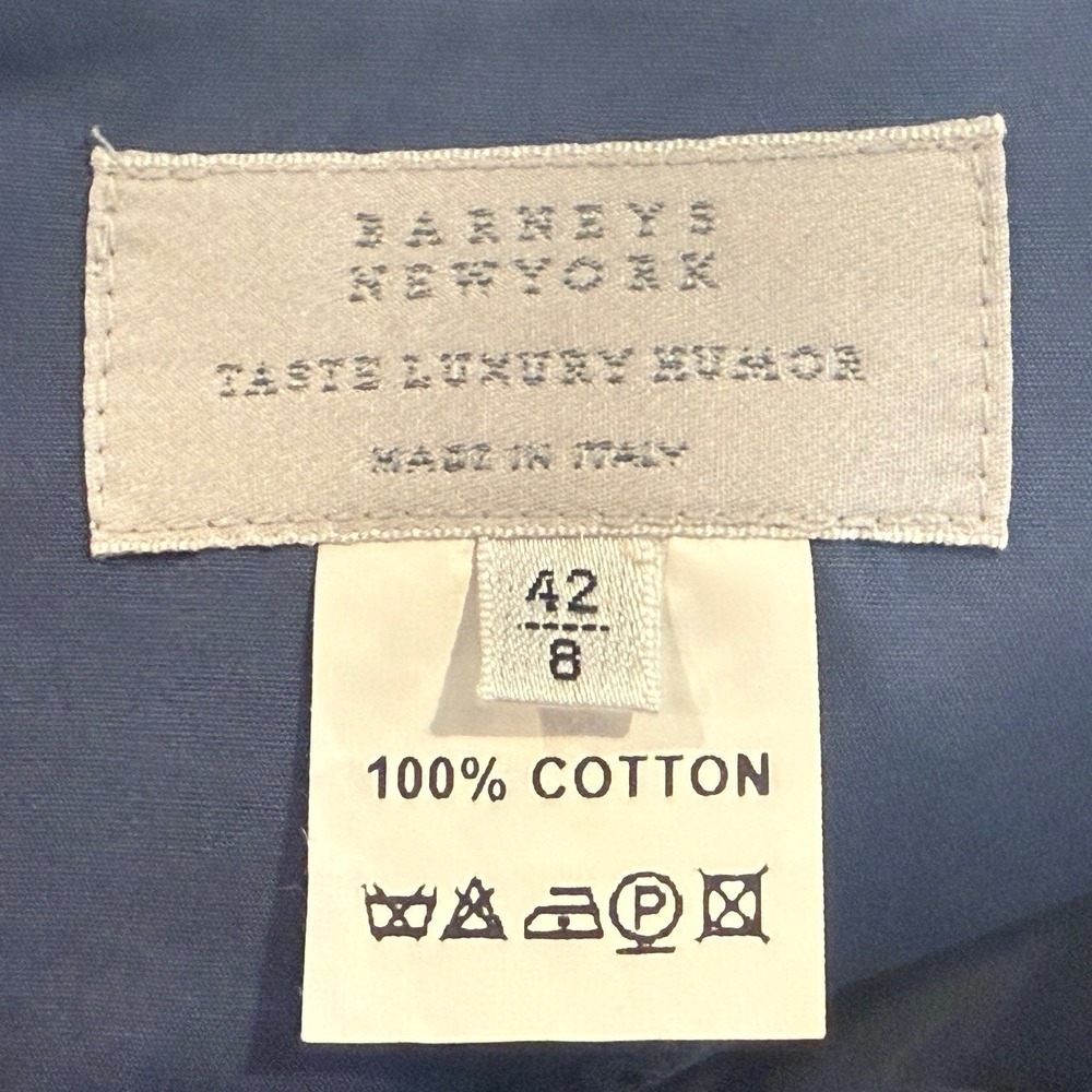 Barneys New York Blue Cotton Origami Pleated Skirt Size 8 Made in Italy Office - Picture 3 of 10
